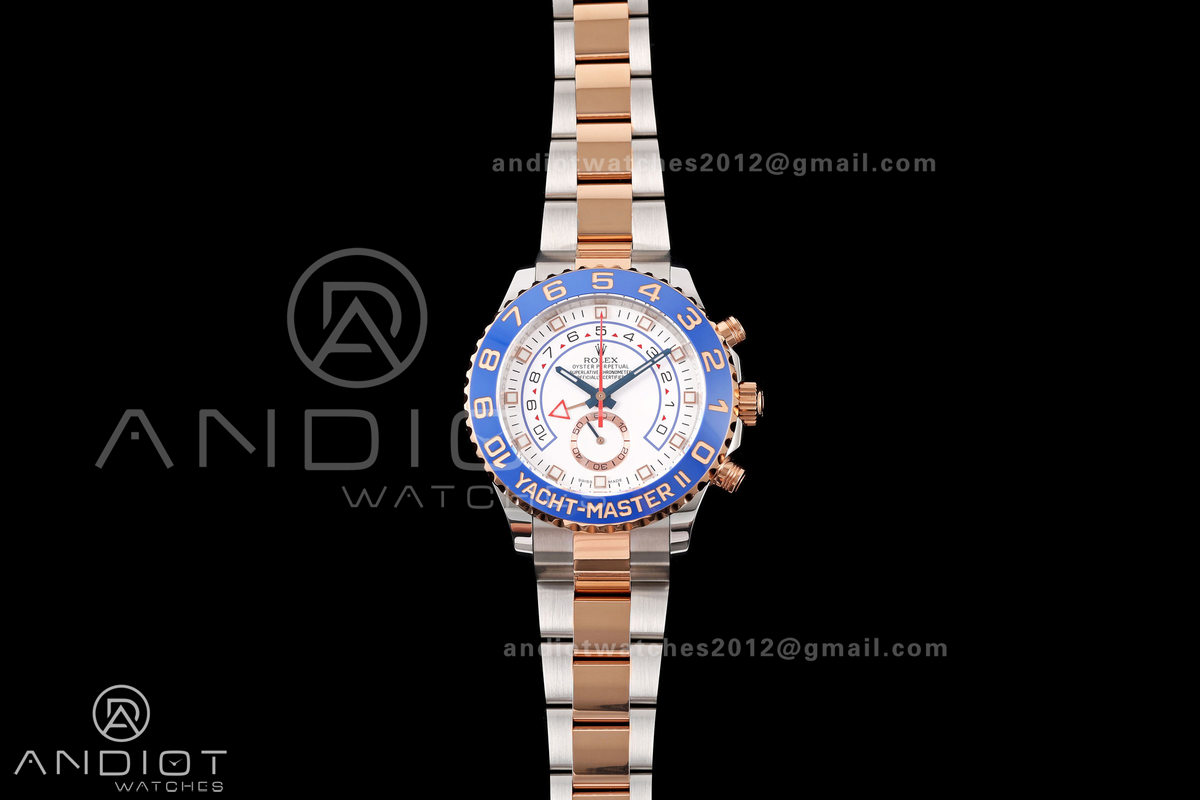YachtMaster II 116681 SS/RG KF 1:1 Best Edition Blue Ceramic Bezel White Dial on SS/RG Bracelet A7750 V2